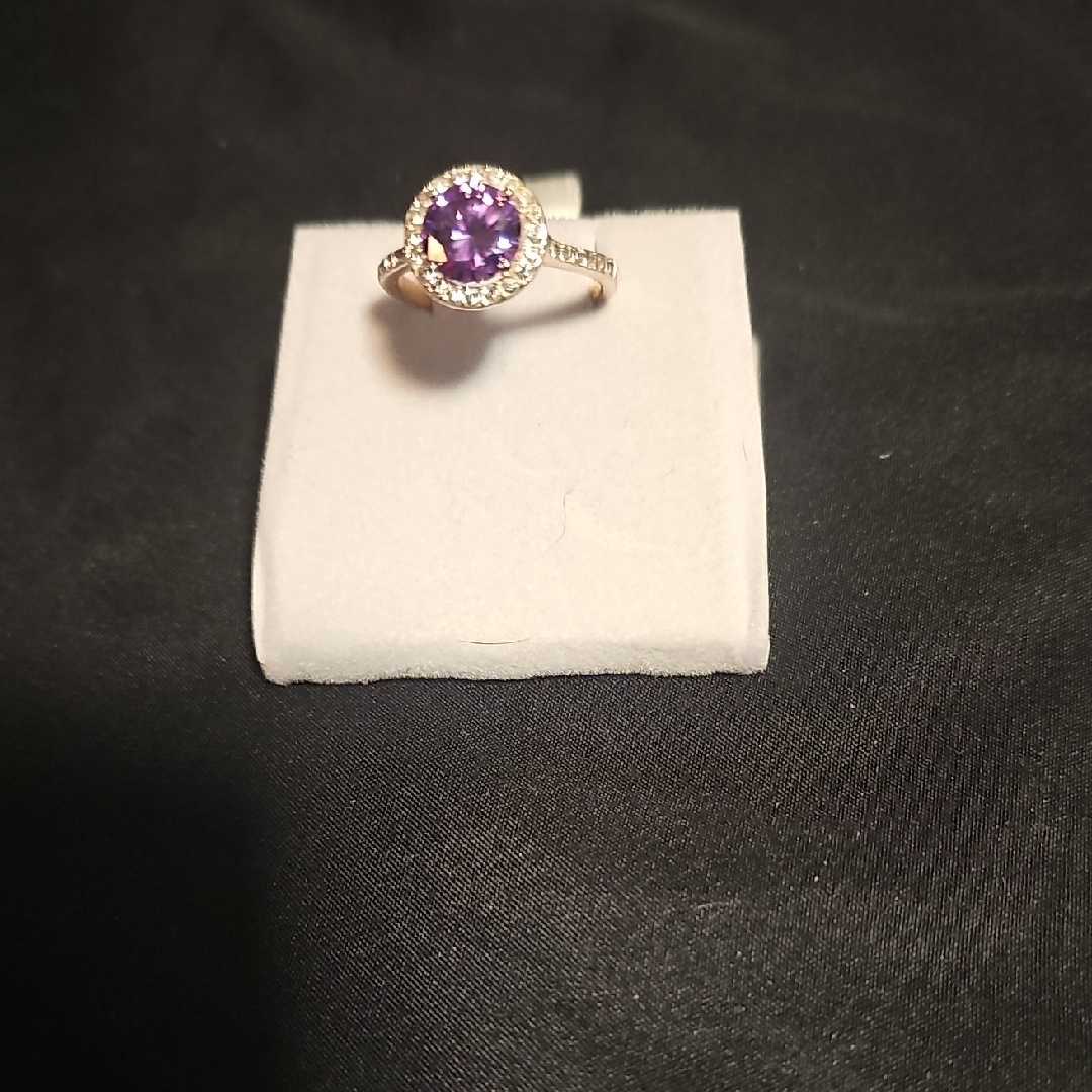 Amethyst Halo Gemstone Ring In Silver Tone 18$